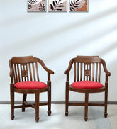 Upholstered Teak Wood Armchair Set-Wooden Crest